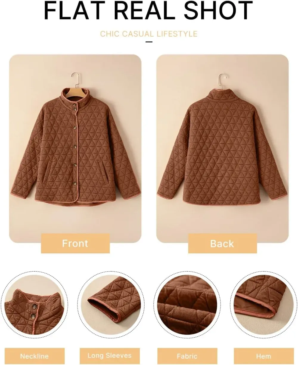 Women's Lightweight Diamond Quilted Jacket Casual Winter Open Front Button Down Puffer Coat Outwear Cardigan