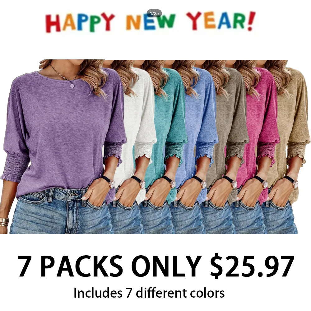 ⏰Hot Sale-2025 Tops 3/4 Sleeve T-Shirts Cute Crewneck Tees Blouses