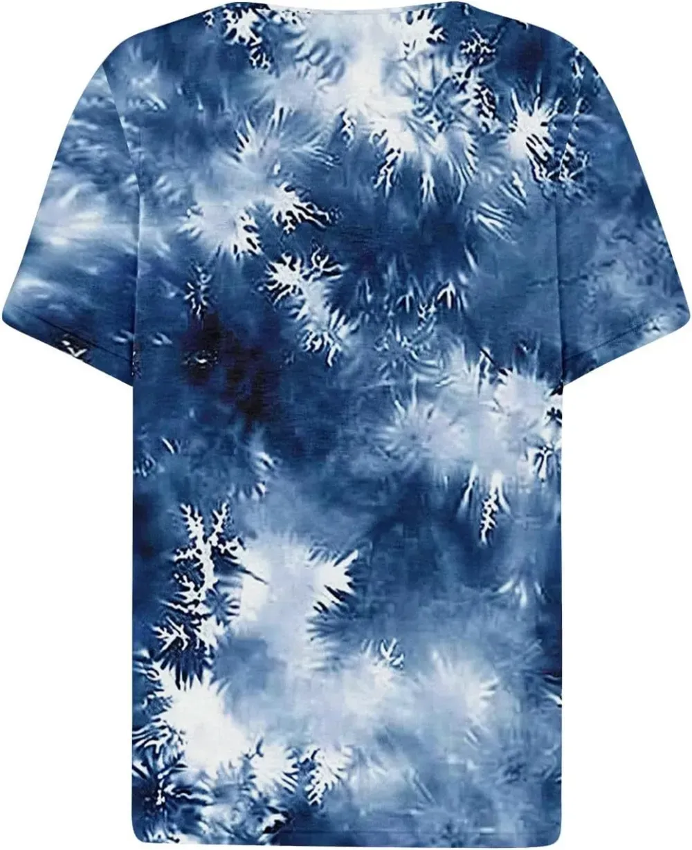 Shirts for Women Casual Printed Summer Tops Short-Sleeved Button V-Neck Tops Blouse Fashion Boho T-Shirts