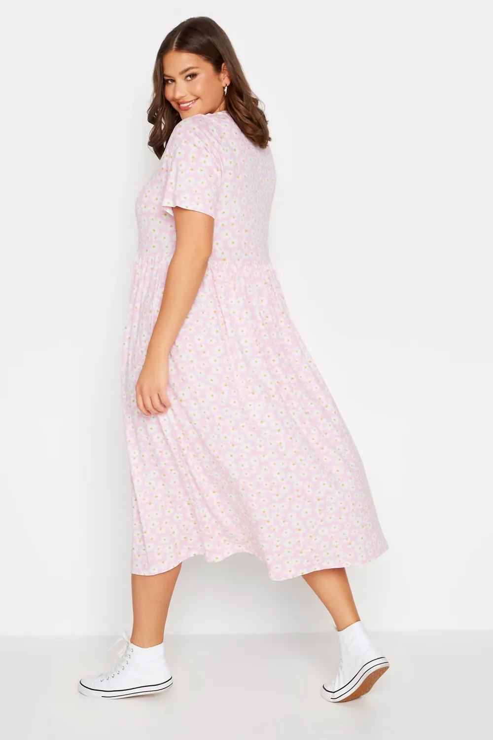 YOURS Curve Light Pink Daisy Print Smock Dress