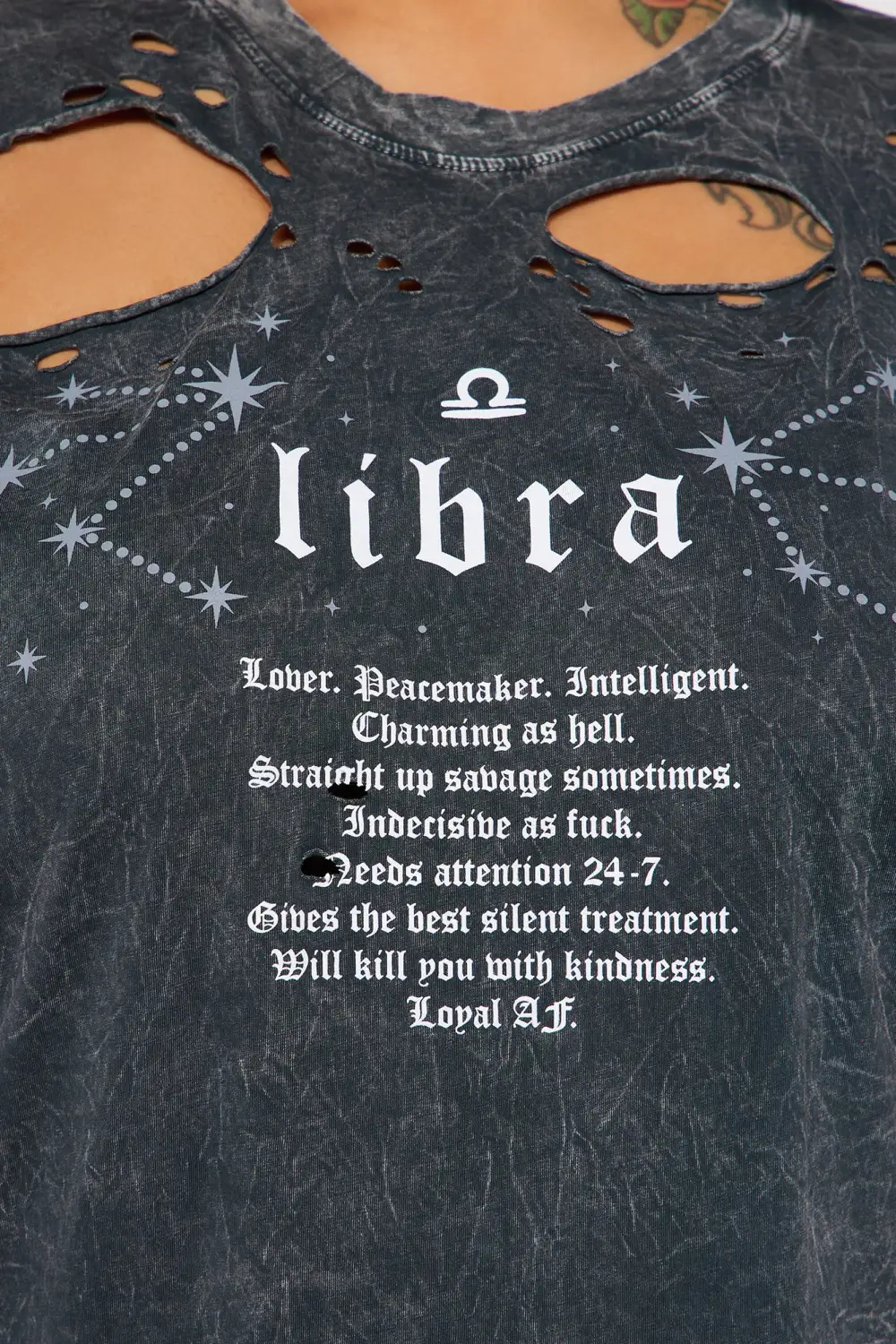 Libra Distressed Tee - Charcoal