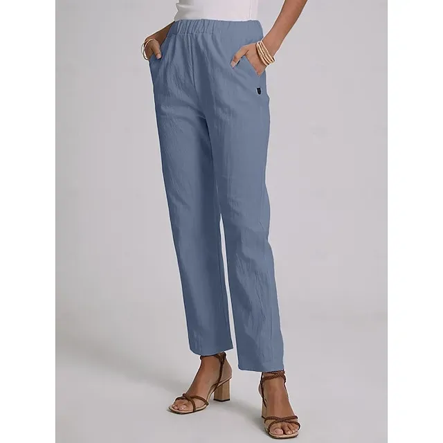 Women's Plus Size Loungewear Pants Simple Casual Comfort Pure Color Home Street Long Pant Blue Green Khaki Gray Summer Spring