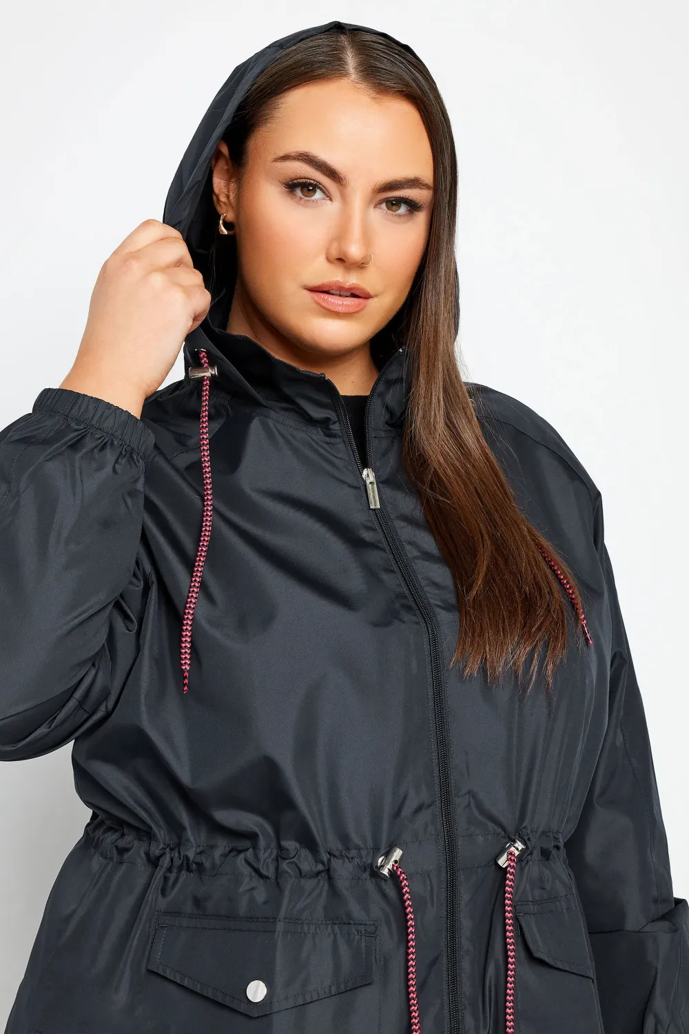 YOURS Curve Black Drawstring Lightweight Parka Jacket