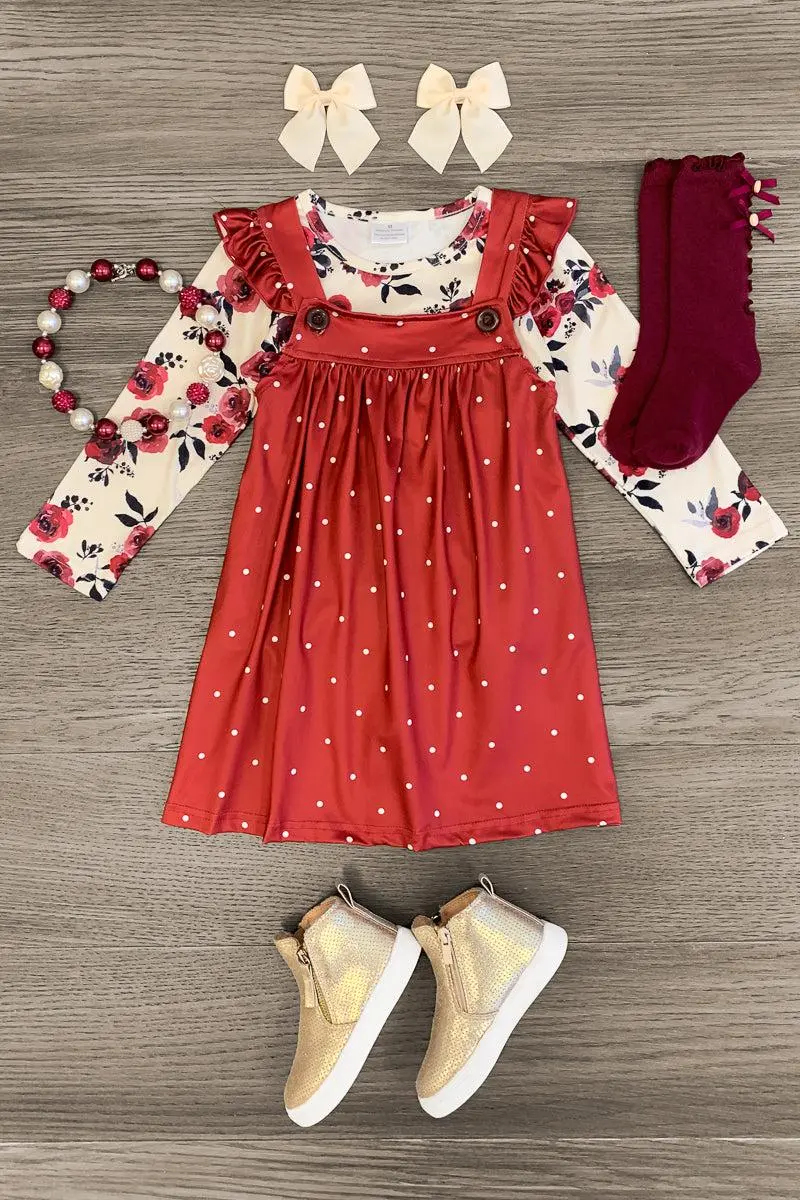 Ruby Red Floral Polka Dot Jumper Set