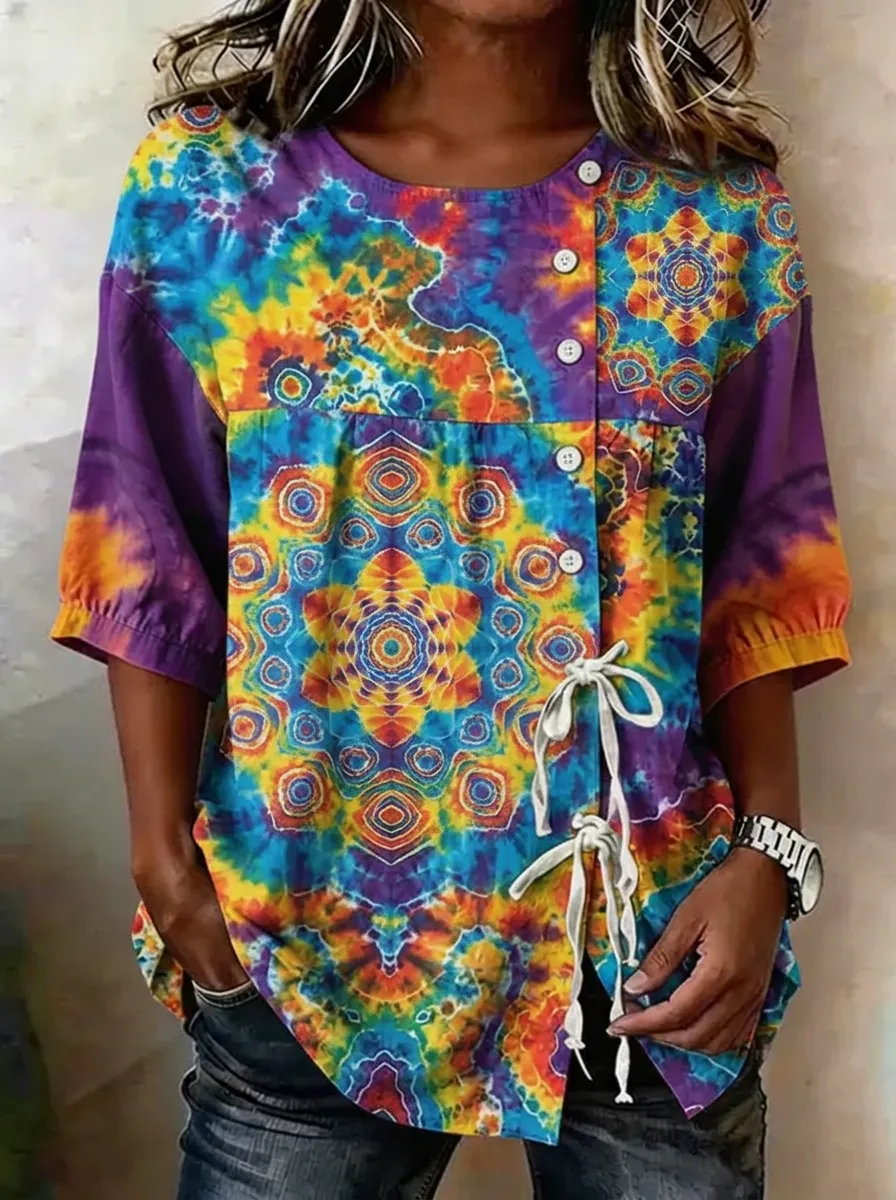 Women's Nashville Boho Mandala Tie-Dye Printed Top