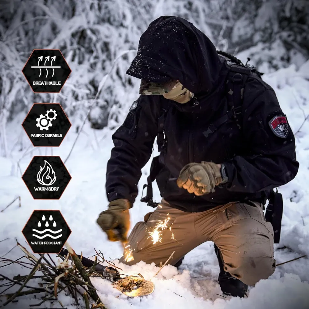 Men's Outdoor Waterproof Soft Shell Hooded Military Tactical Jacket