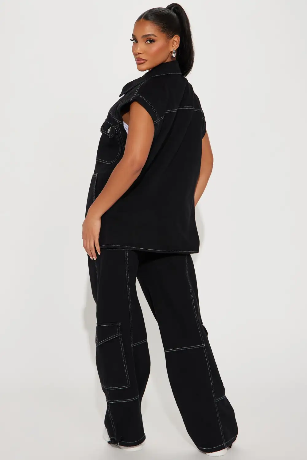 Jayla Denim Pant Set - Black