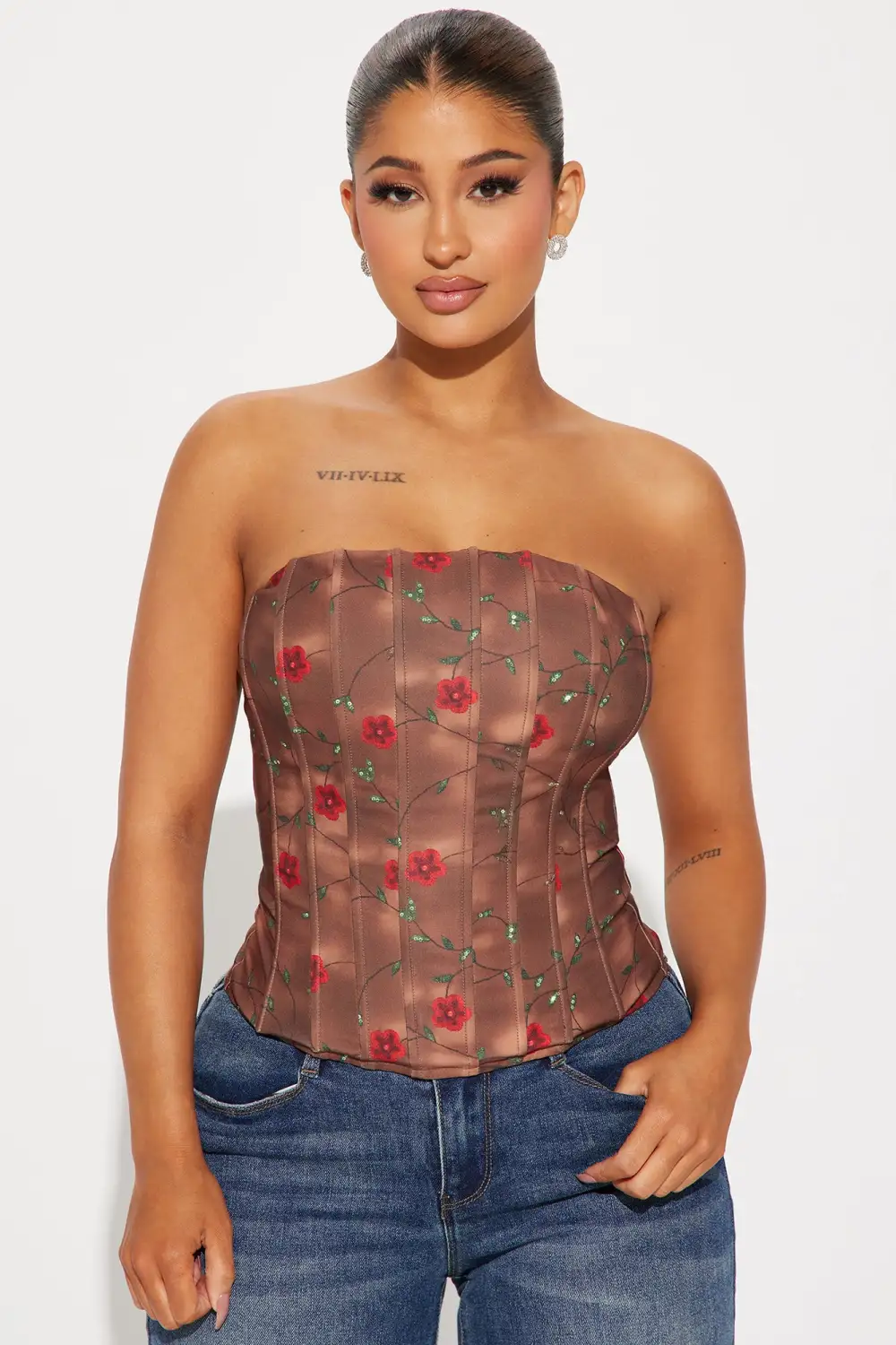 Rose Garden Corset Top - Brown Combo