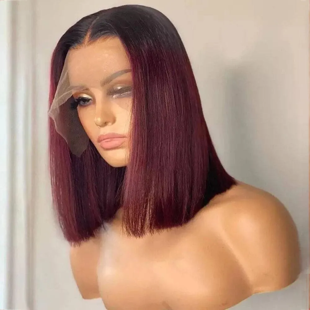 Sterly 1B/99J Burgundy Ombre 13x6 Lace Front Wig Straight Human Hair Bob Wigs for Black Women