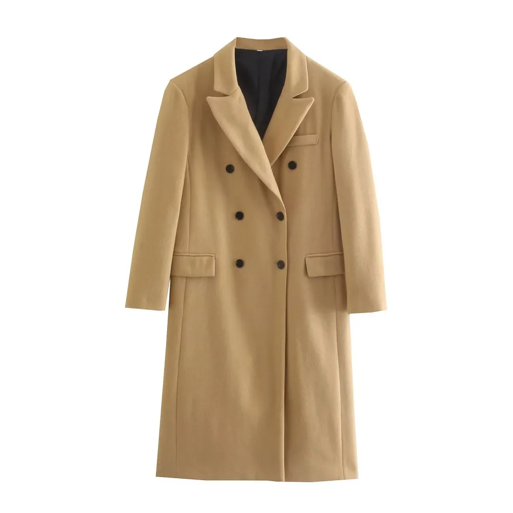 Solid Duble Breasted Lapel Coat
