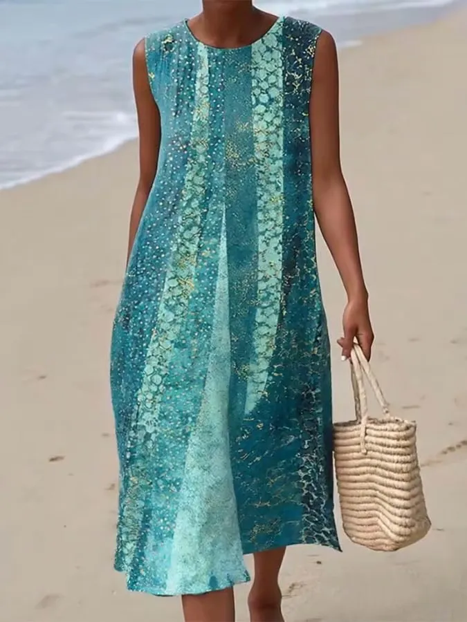 Women's Casual Round Neck Twill Sleeveless Dress