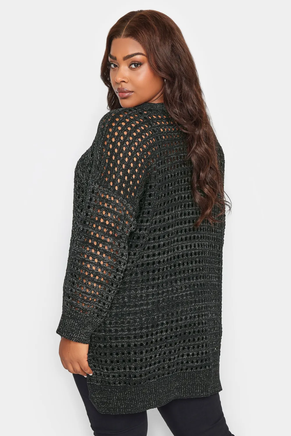 YOURS Curve Black & Silver Side Split Crochet Jumper