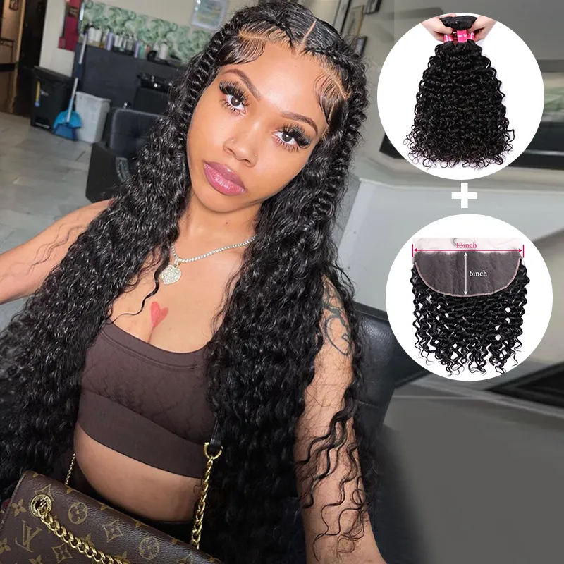 Sterly Water Wave Bundles With 13X6 Lace Frontal Human Hair Bundles With Frontal