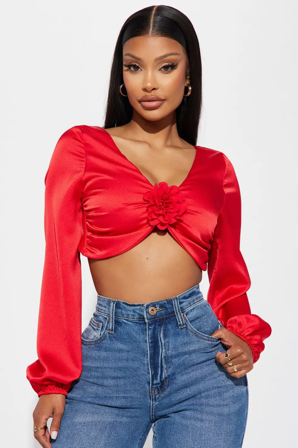 Blooming Baddie Satin Top - Red