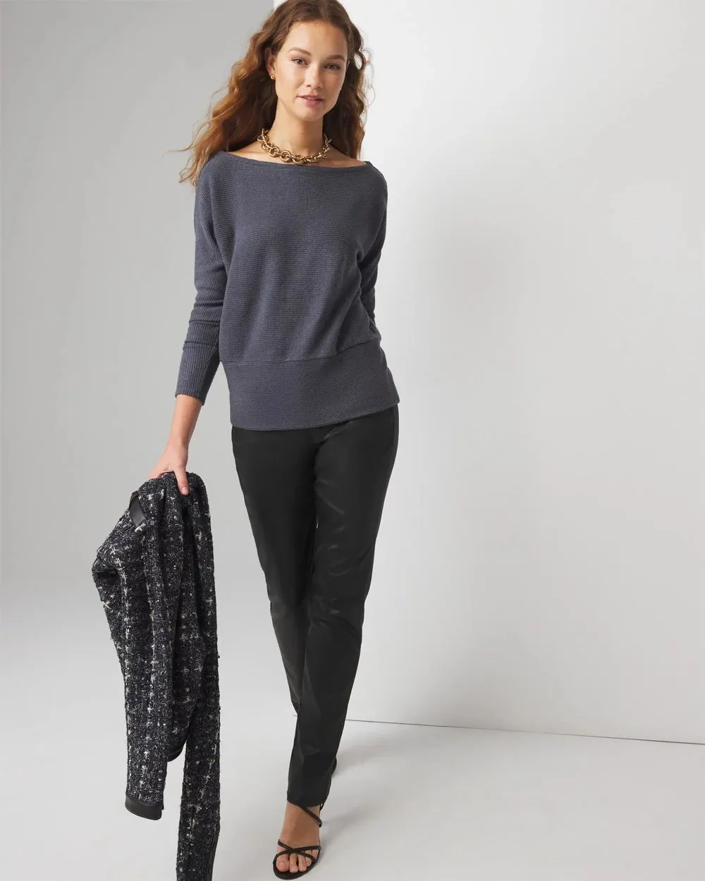 Petite Off-The-Shoulder Ribbed Snit Pullover