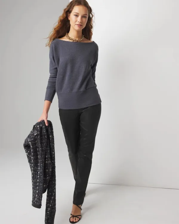 Petite Off-The-Shoulder Ribbed Snit Pullover