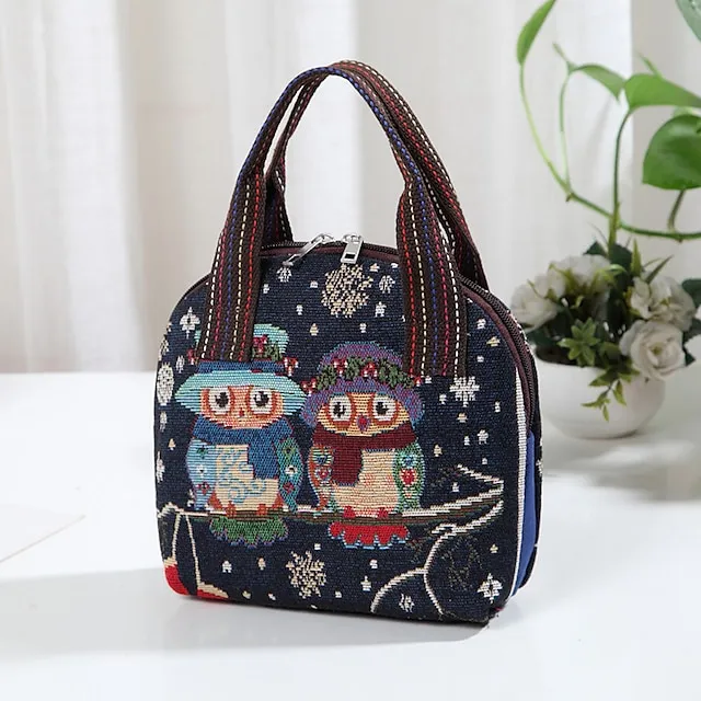 Women's Handbag Polyester Cotton Party Daily Zipper Large Capacity Breathable Durable Folk Blue butterfly Yellow Elephant Black elephant