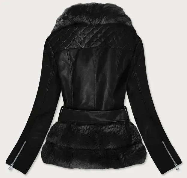 Black fur jacket Leather