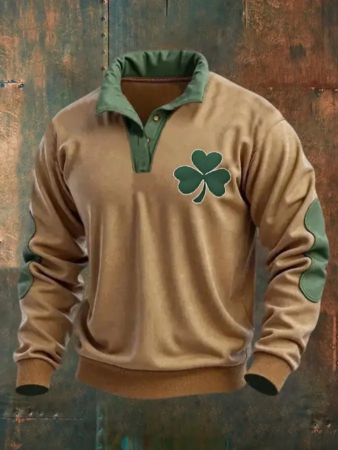Men's St. Patrick's Day Shamrock Print Casual Buttons Pullover