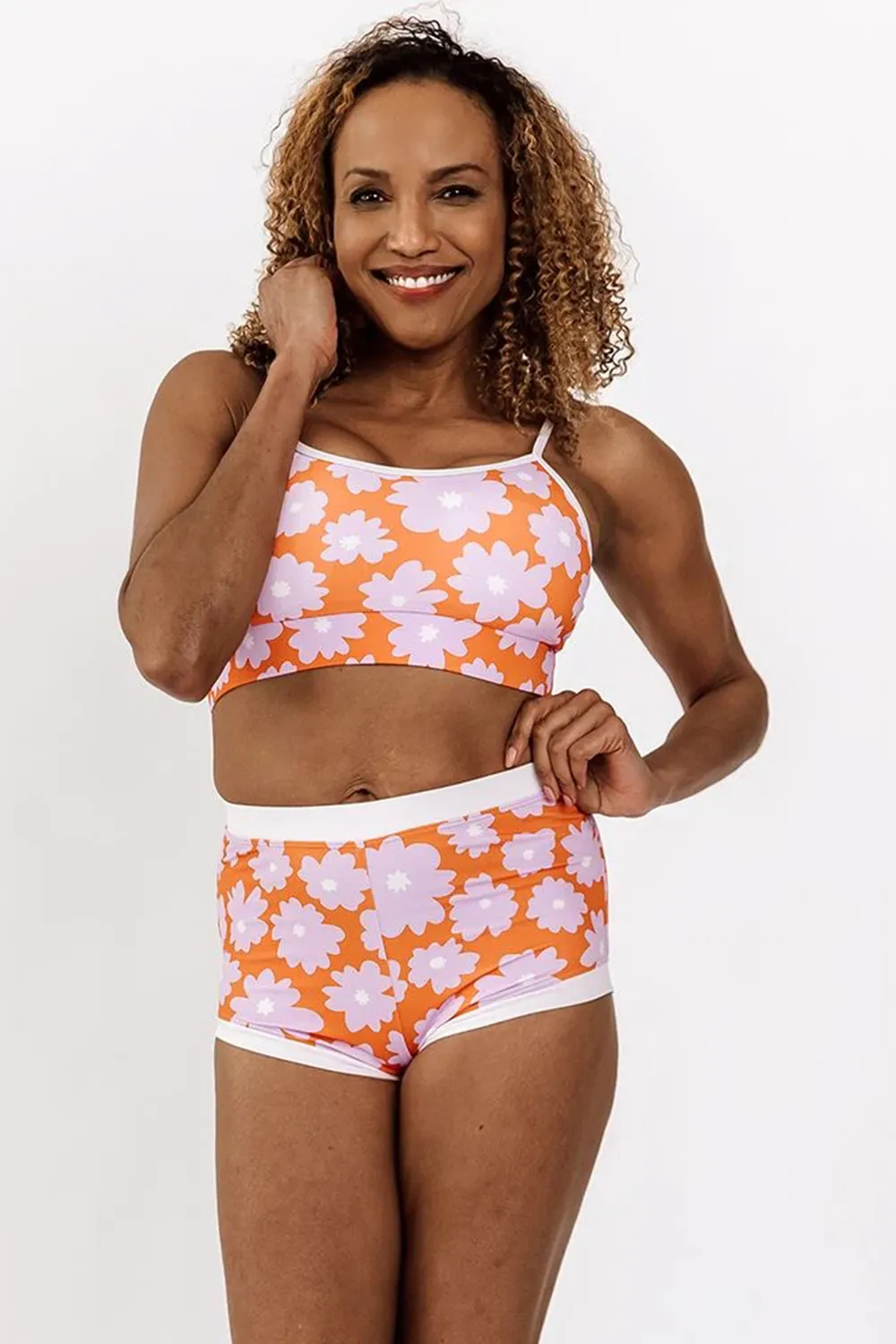 Printed bra and shorts swim suit
