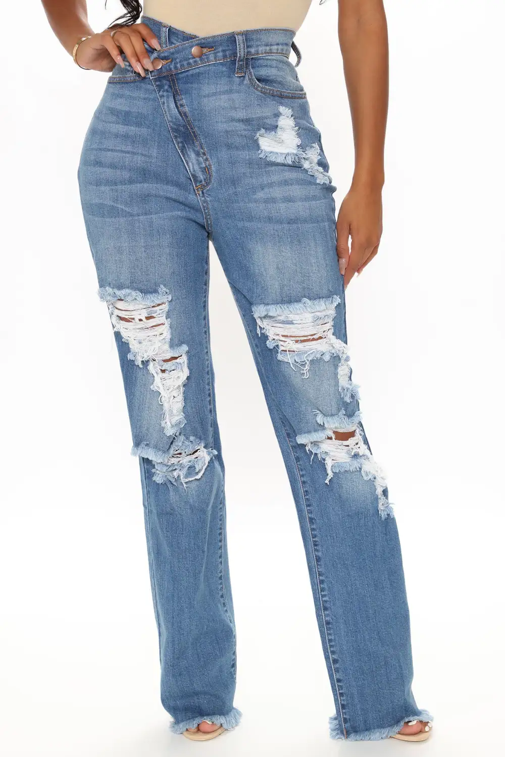 Don't Get Crossed Over Slouch Fit Jeans - Medium Blue Wash