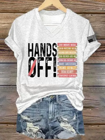 Women's Retro Hands Off Protest Print T-Shirt