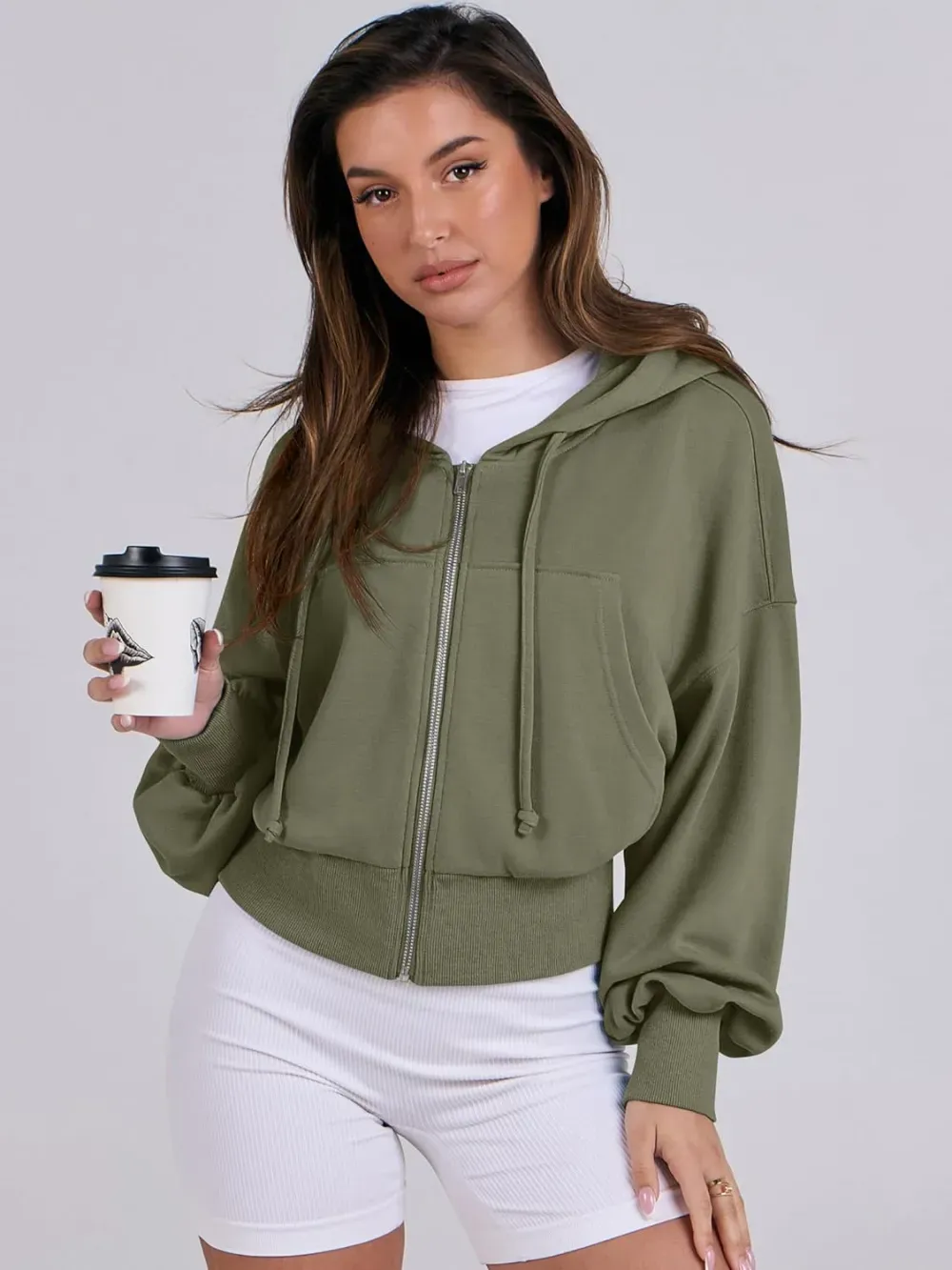 Women's Zip Up Hoodies Cropped Sweatshirts Full Zip Jackets Casual Fashion Fall Outfits Winter Clothes