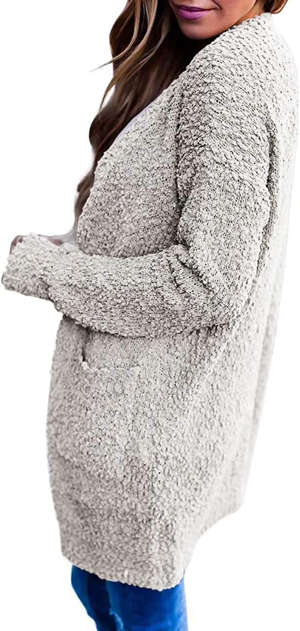 Women's Long Sleeve Soft Chunky Knit Sweater Open Front Cardigans Outwear Coat