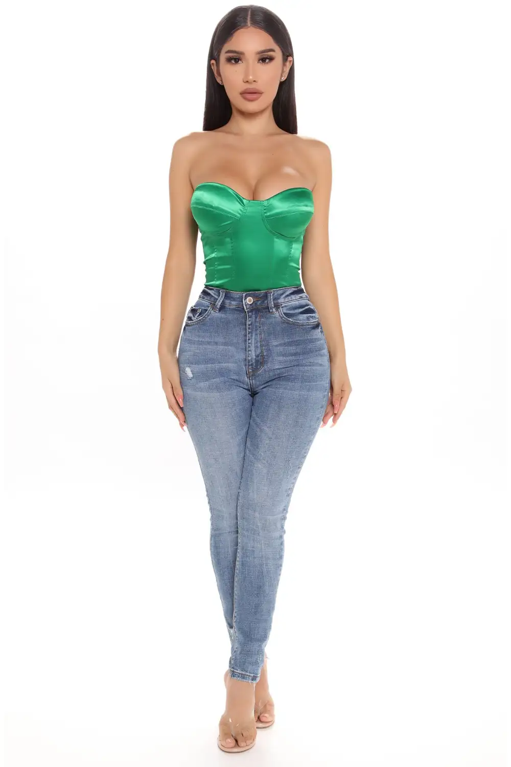 Please Her Satin Corset Top - Green