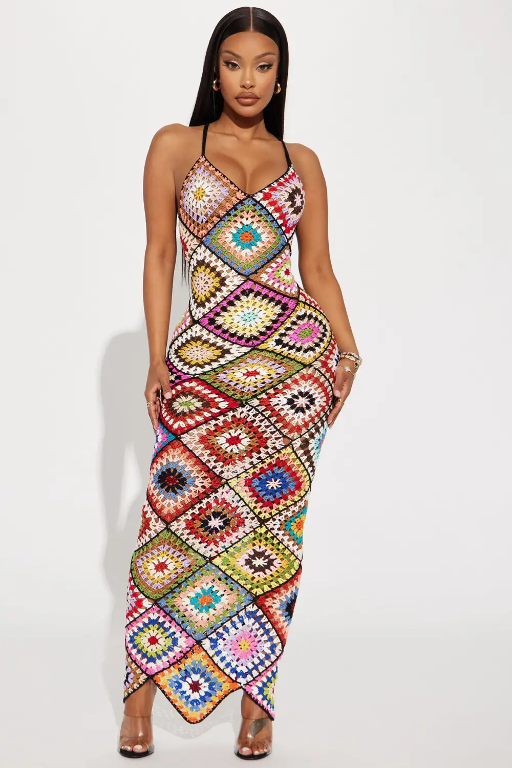 Amalfi Coast Crochet Maxi Dress - Black/combo