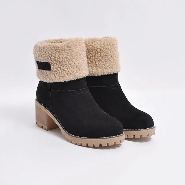 Women's Boots Snow Boots Plus Size Winter Boots Daily Fleece Lined Booties Ankle Boots Winter Pom-pom Chunky Heel Round Toe Fashion Casual Sweet Suede Faux Fur Loafer Solid Colored Black Red Orange