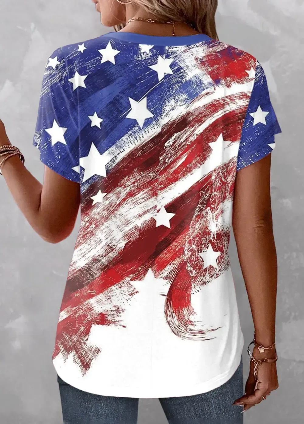Multi Color Button Flag Print T Shirt