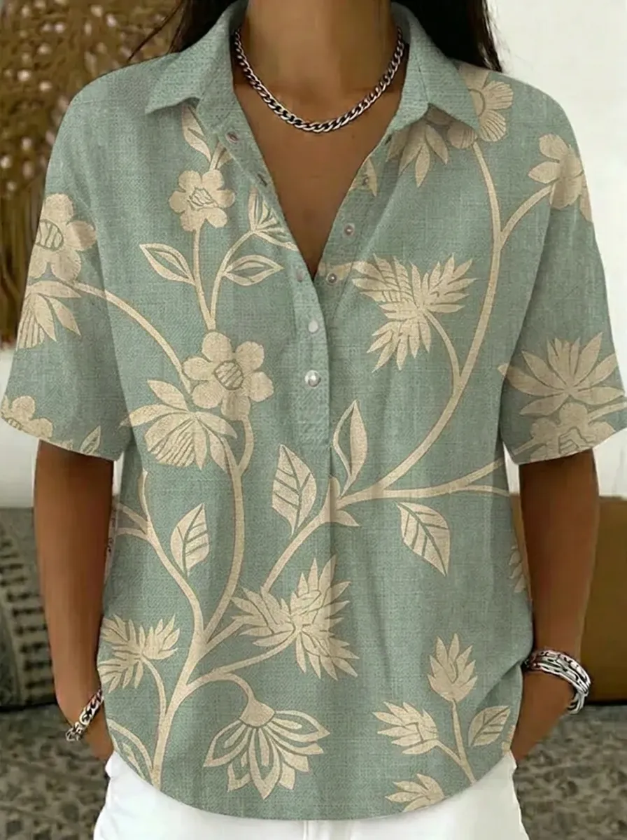 Women's Nashville Floral Botanical Printed Polo Shirt