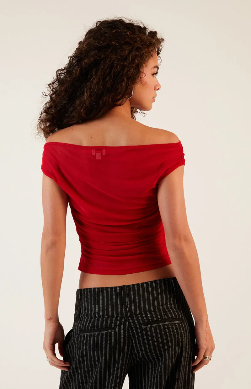 LA Hearts Mesh Off-The-Shoulder Top