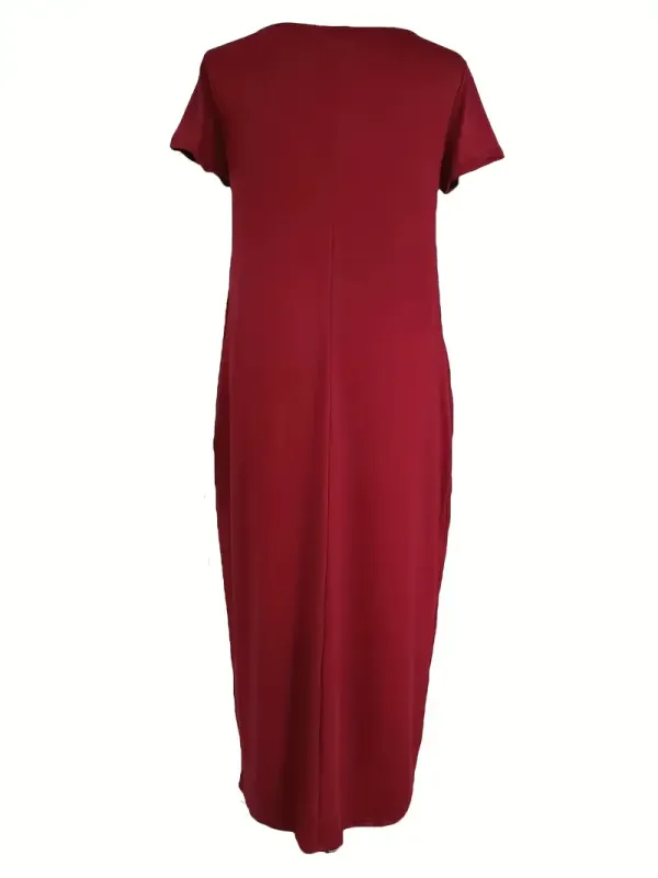 olid Simple Dress - Casual Short Sleeve Maxi Dress With Pockets - Women's Clothing - For Everyday Wear & Casual Occasions - Suitable for Women - Perfect Gift for Birthday & Holidays
