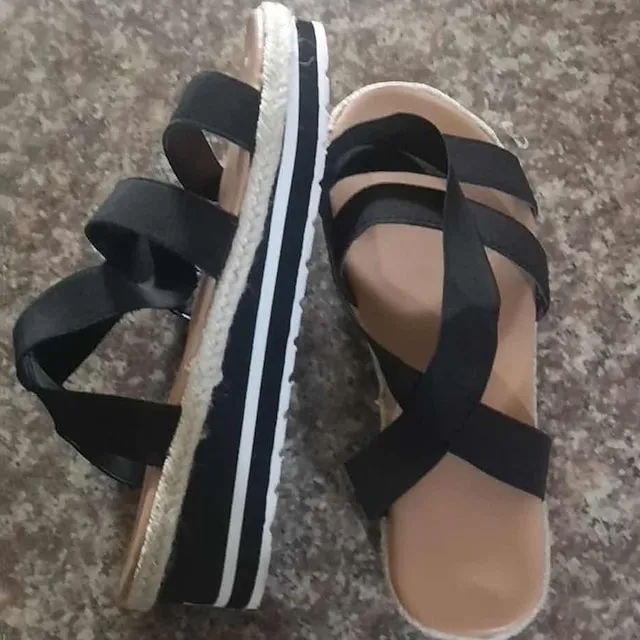 Women's Sandals Wedge Sandals Platform Sandals Plus Size Daily Summer Platform Wedge Heel Ankle Strap Heel Open Toe Casual Elastic Fabric Loafer Solid Colored Black Blue