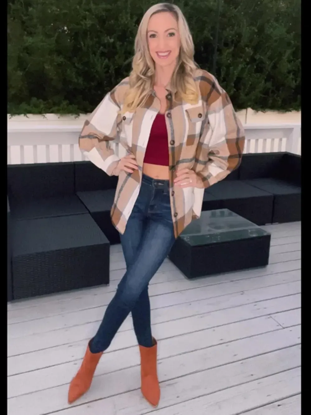 Women's Casual Plaid Flannel Shacket Jacket Oversized Button Down Long Sleeve Fall Shirts Jacket Lapel Coats Tops