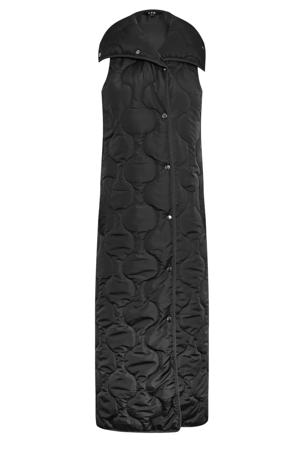 LTS Tall Black Funnel Neck Quilted Longline Gilet