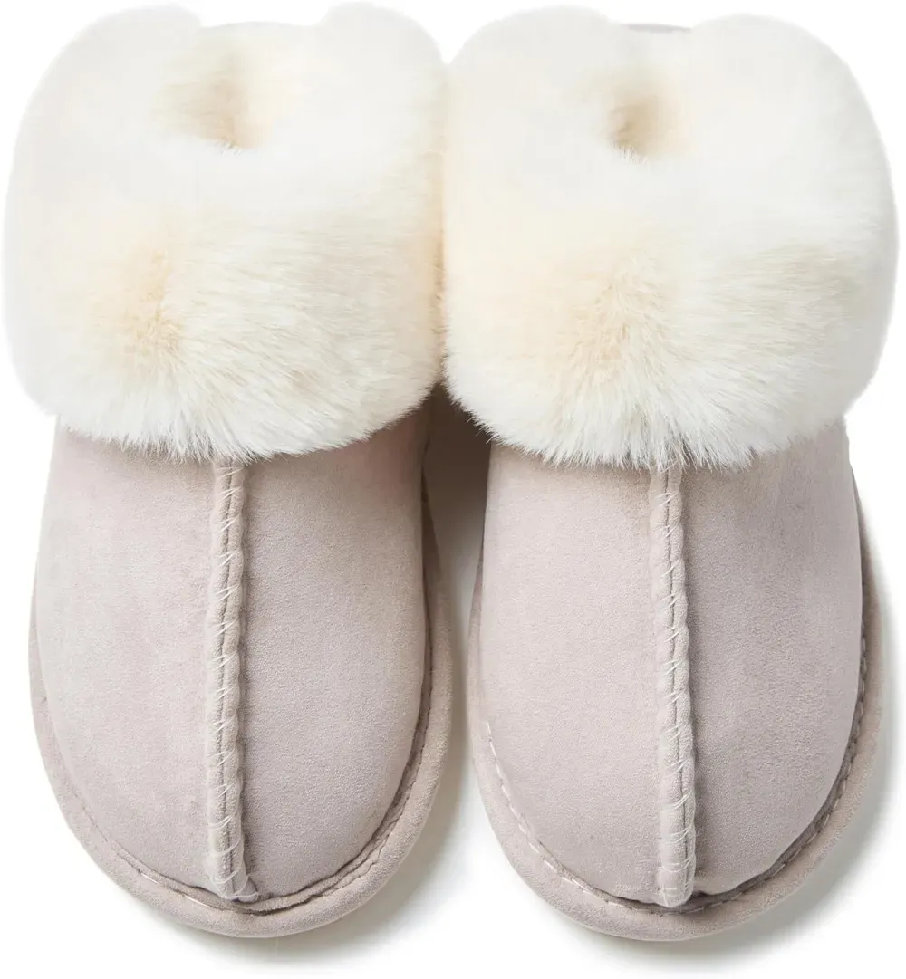 Womens Slipper with Memory Foam Fluffy Soft Warm Slip On House Slippers Anti-Skid Cozy Plush for Indoor Outdoor