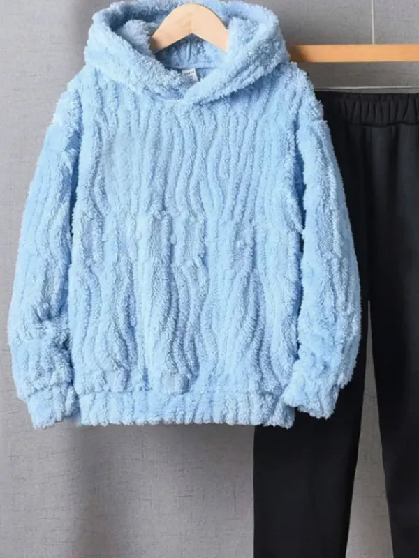 Women Plain Hoodie Long Sleeve Comfy Casual Top With Pants Two-Piece Set