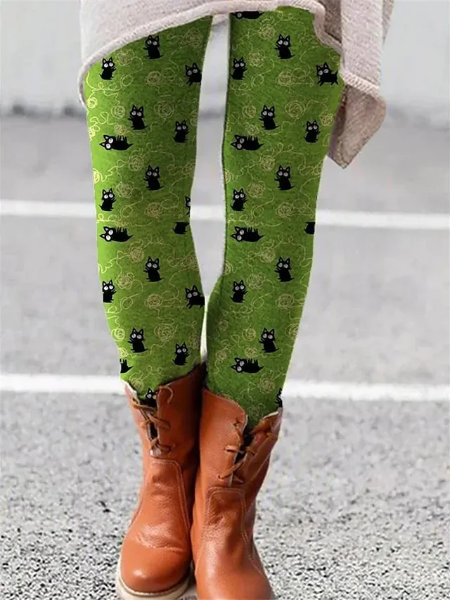 Women's Fleece Lined Leggings Warm Full Length Winter Leggings Print High Elasticity Mid Waist Fashion Tights Halloween Daily Colors Blue S M Winter