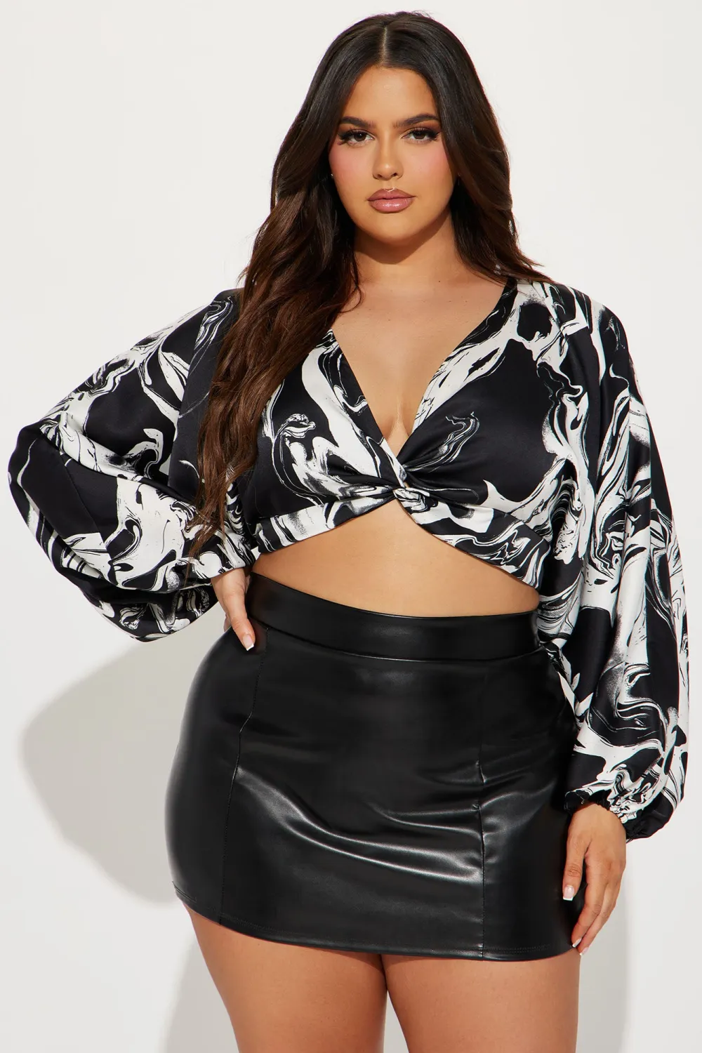 Through The Smoke Satin Blouse Top - Black/White