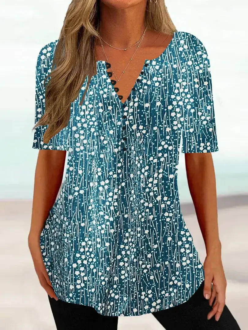 Women's Half Sleeve V-neck Striped Top