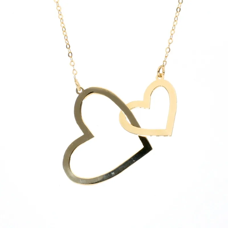 Double Heart Necklace 10K Yellow Gold 16