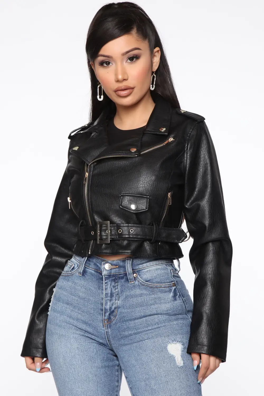 Show Stopper Crop PU Moto Jacket - Black