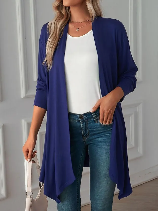 Women's Cardigan Crew Neck Knit Asymmetric Hem Spring Fall Daily Casual Long Sleeve Solid Color Plain Black Wine