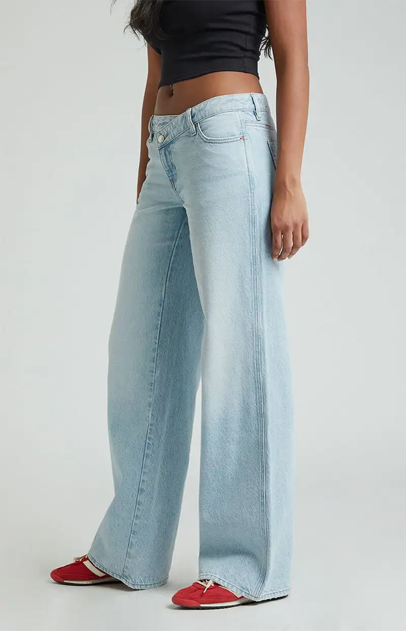 PacSun Casey Asymmetrical Low Rise Baggy Jeans Light Indigo