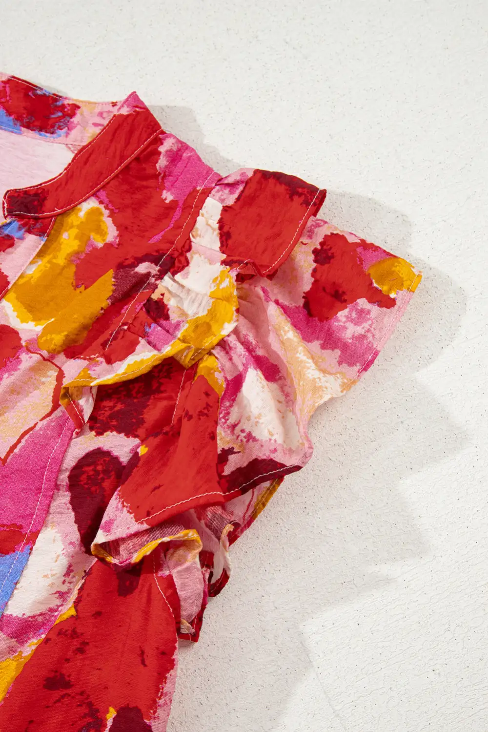 Softly Styled Abstract Print Ruffled V-Neck Blouse
