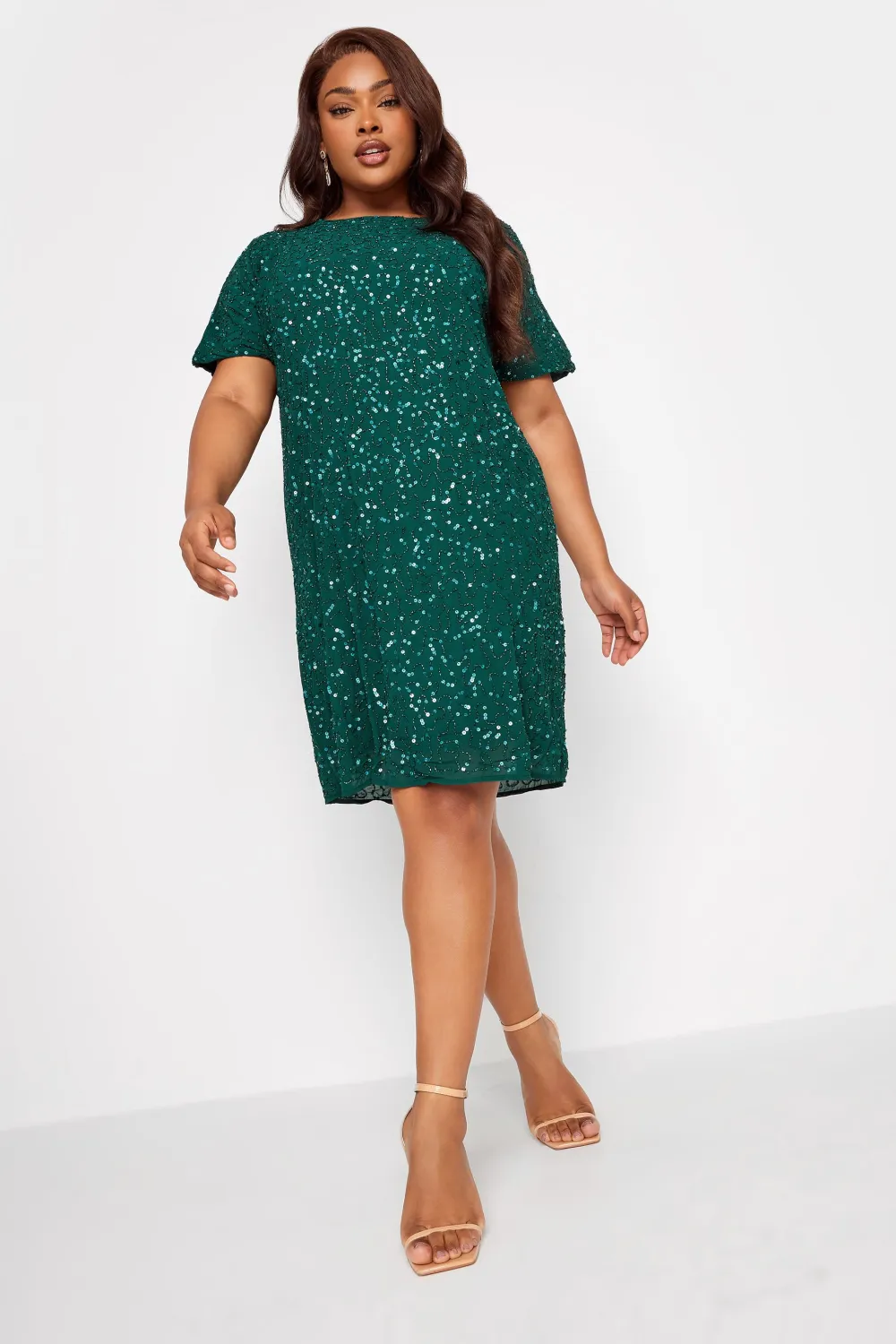 LUXE Curve Teal Green Sequin Hand Embellished Cape Dress