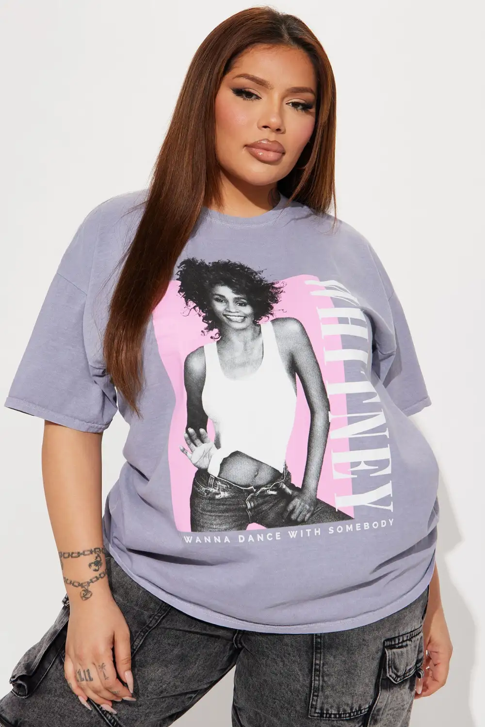 Whitney Houston Washed Short Sleeve Tee - Grey